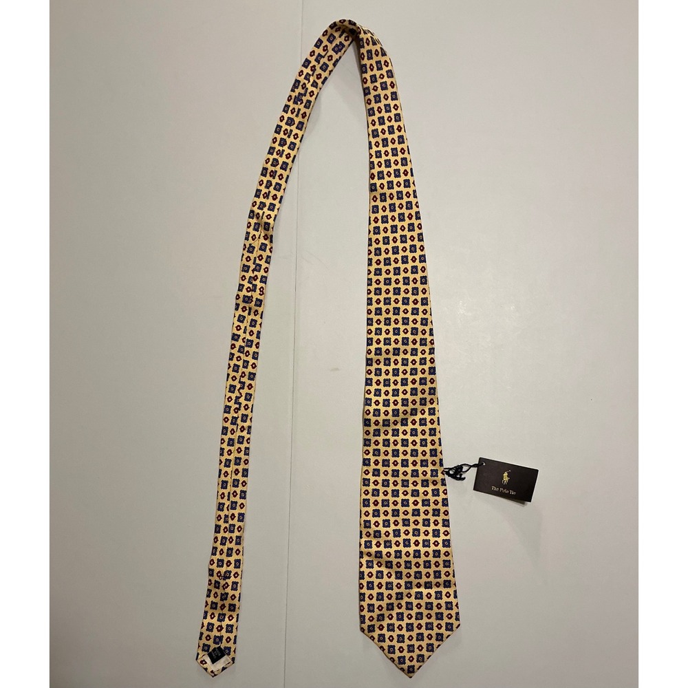 Polo Ralph Lauren Yellow Silk Geometric Medallion Tie Hand Made USA NWT